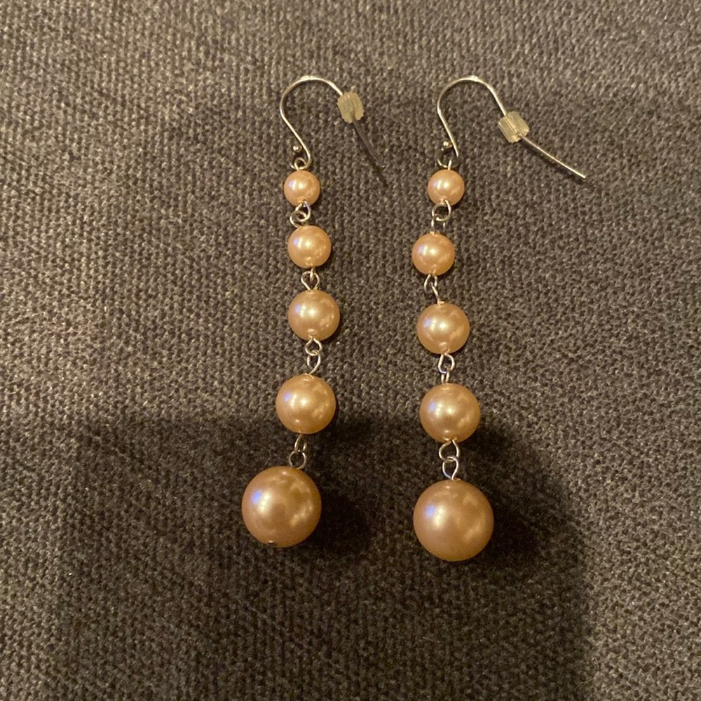 Champagne and Silver Pearl Drop Earrings. NWOT